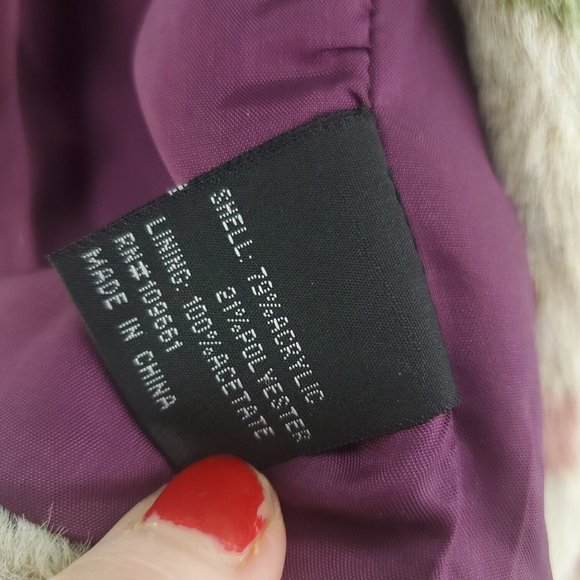 Allan Denis Womens White Floral Collared Long Sleeve Faux Fur Jacket Size M - Picture 8 of 15